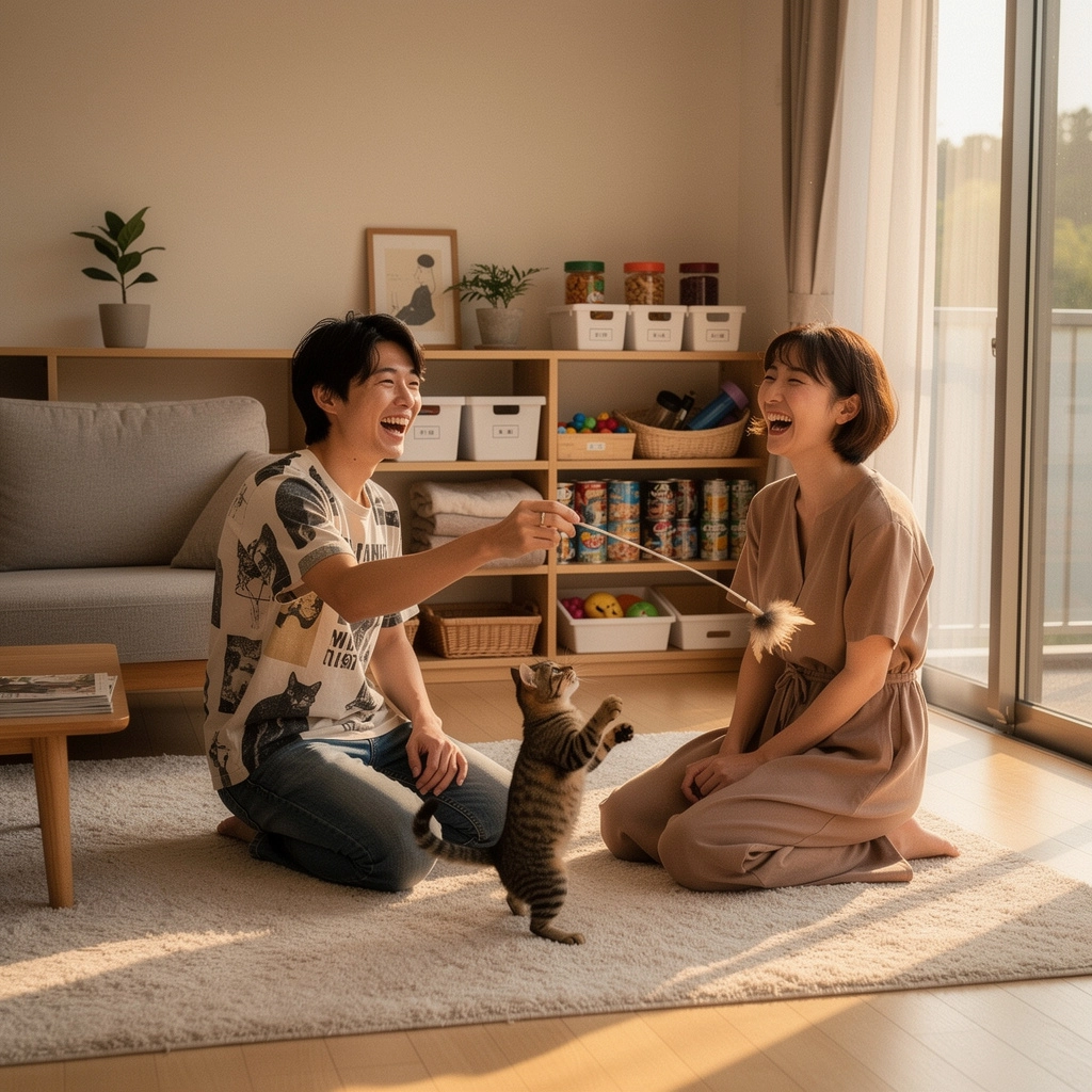 ペット用シャンプーやブラシが並んだバスルームの風景