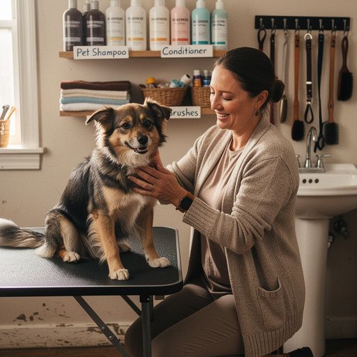 ペット用のシャンプーやトリートメントが並ぶ美容コーナーの様子